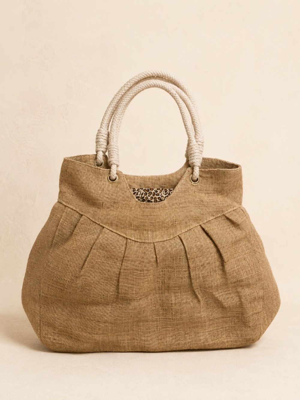 Natural Beige Pleated Tote Handbag Resort Beach Bag